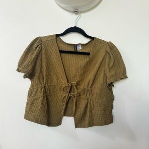H&M Olive Tie-Front Top